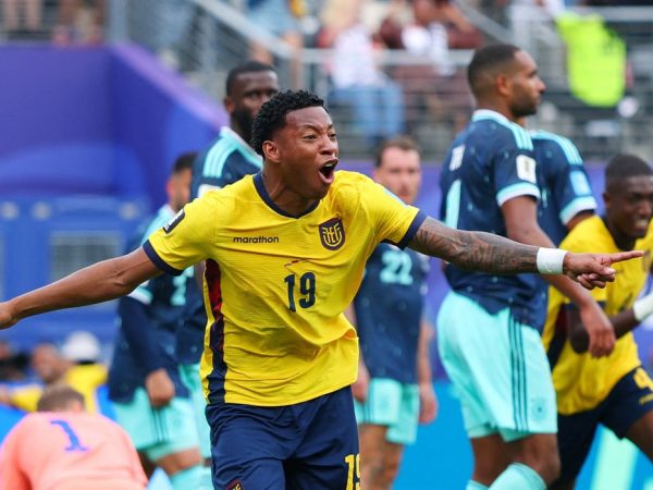 Soccer Football - FIFA World Cup 2026 - Group E - Ecuador v Germany - New York/New Jersey Stadium, East Rutherford, New Jersey, U.S. - June 25, 2026 Ecuador's Gonzalo Plata celebrates scoring their second goal REUTERS/Mike Segar