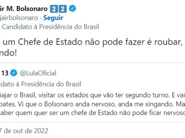 Resposta de Bolsonaro nas redes sociais ao ex-presidente Lula. — Foto: Reprodução