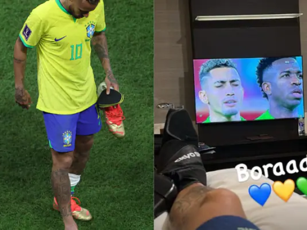 Neymar deixou o estádio Lusail, após a partida do Brasil diante da Sérvia, no último dia 24, com o tornozelo bastante inchado. — Foto: Reprodução