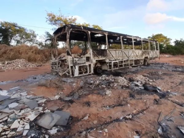 O ônibus foi encontrado na Rua Dr. José Tavares de Lira, no San Vale, completamente queimado. — Foto: Reprodução