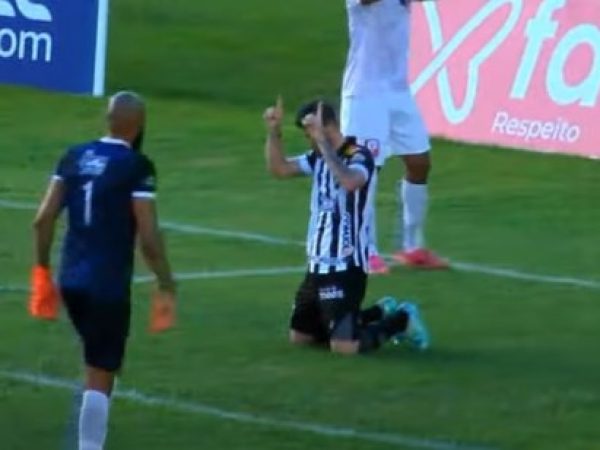 O único gol do jogo foi marcado pelo zagueiro Luiz Gustavo. — Foto: Reprodução/YouTube Band RN
