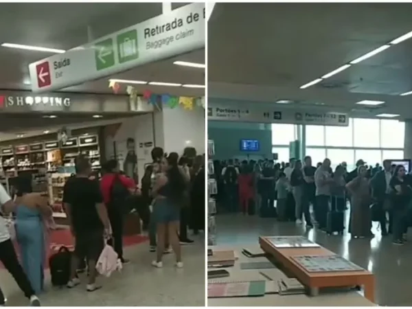 Aeroporto Internacional de São Gonçalo do Amarante está lotado nesta quarta-feira (14) — Foto: Reprodução