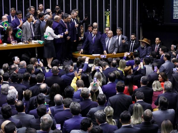 Presidente da Câmara, Rodrigo Maia, discursou antes do anúncio do resultado da votação — Foto: Luis Macedo/Câmara dos Deputados