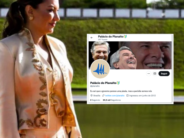 Janja errou ao divulgar o perfil do Palácio do Planalto do Twitter. — Foto: José Cruz/Agência Brasil/Montagem