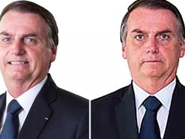 Na primeira imagem enviada ao TSE, Bolsonaro está com um semblante sério, enquanto na nova foto ele aparece sorrindo — Foto: Reprodução