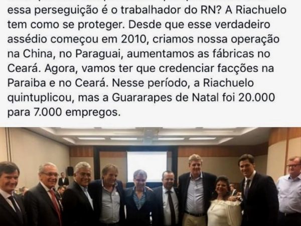 O empresário Flávio Rocha utilizou uma de suas redes sociais para criticar o MTP/RN - Reprodução