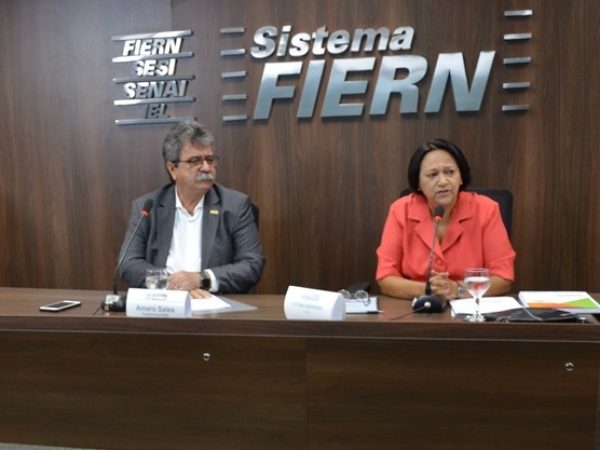 Fátima Bezerra (PT) participou de sabatina na FIERN nesta segunda-feira, dia 22 (Foto: FIERN/Divulgação)