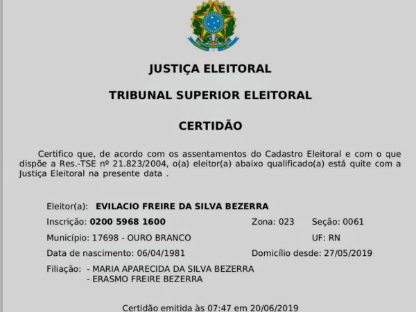 Certidão tirada na Justiça Eleitoral comprova a informação que o Blog publica a todos  — Foto: Reprodução