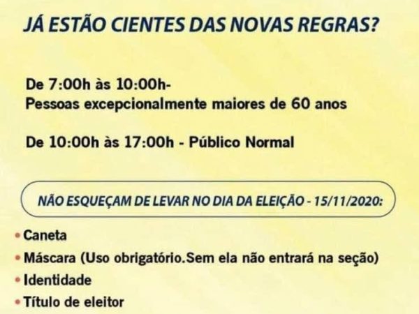 Orientação é que pessoas acima de 60 anos votem no período das 07h às 10 horas — Foto: Divulgação/TSE