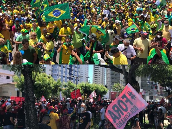 Atos pró e contra o presidente ocorreram na Zona Leste da capital. — Foto: Lucas Cortez e Geraldo Jerônimo/Inter TV Cabugi