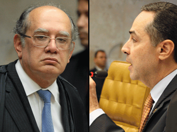 Os ministros Gilmar Mendes (esq.) e Luís Roberto Barroso (Foto: Carlos Moura e Gervásio Baptista/SCO/STF)