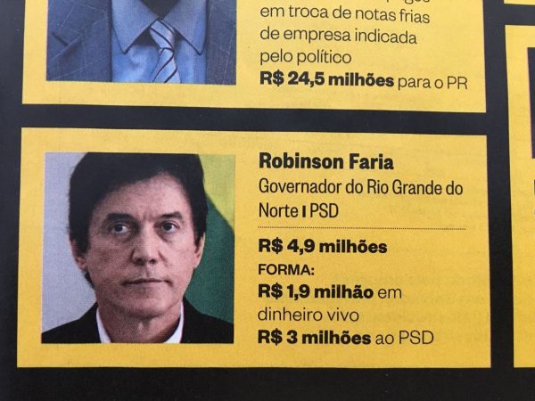 Governador do RN, Robinson Faria aparece na lista dos beneficiados segundo a revista Época (Reprodução)
