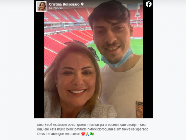 Informação foi publicada na rede social da mãe de Jair Renan Bolsonaro — Foto: Reprodução/Facebook