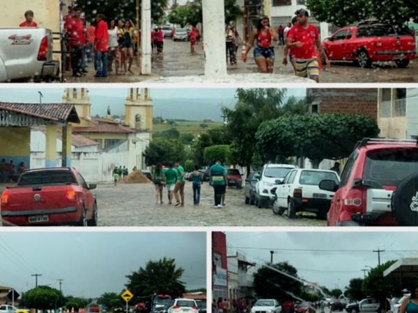 Nas ruas de São José do Campestre muita gente de verde e vermelho (Foto: Reprodução)