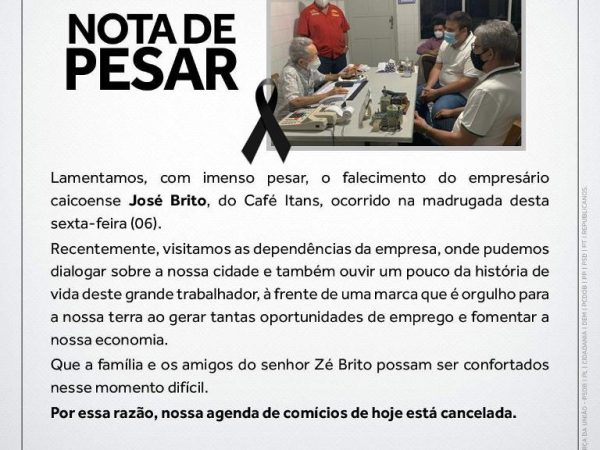 Falecimento do empresário Zé Brito, do Café Itans, ocorreu nesta sexta-feira, dia 6. — Foto: Divulgação