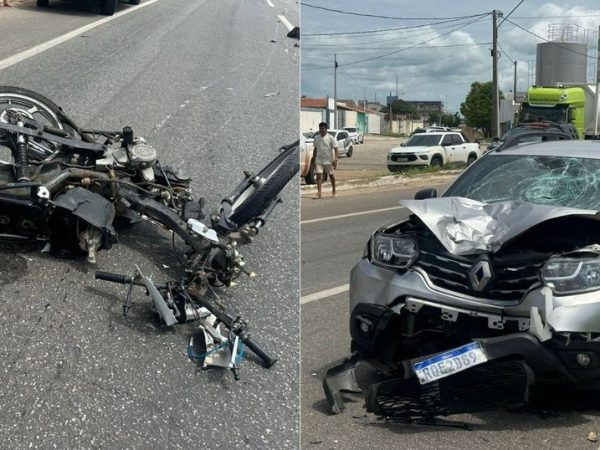 Moto foi atingida por viatura descaracterizada da Polícia Civil do RN — Foto: Iara Nóbrega/Inter TV Costa Branca