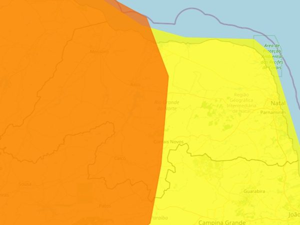 Alertas laranja e amarelo cobrem todo o mapa do Rio Grande do Norte — Foto: Inmet/Reprodução