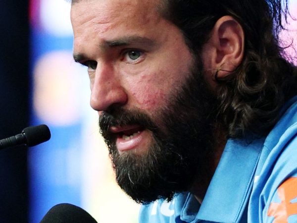 Soccer Football - FIFA World Cup 2026 - Brazil Press Conference - The Ridge Hotel, Basking Ridge, U.S. - June 11, 2026 Brazil's Alisson Becker during the press conference IMAGN IMAGES via Reuters/Vincent Carchietta