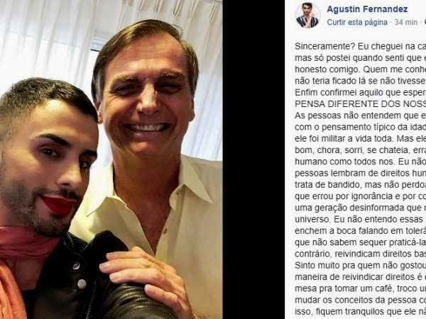 Maquiador e influenciador digital Augustin Fernandez é alvo de críticas por apoiar Bolsonaro (Foto: © Reprodução/Facebook)