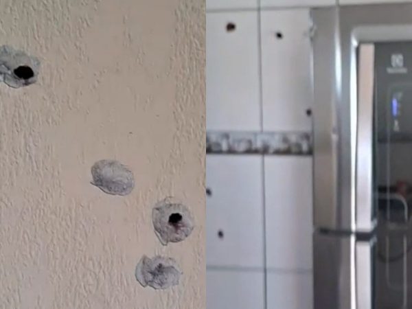 Casa ficou com marcas de tiros — Foto: Redes sociais