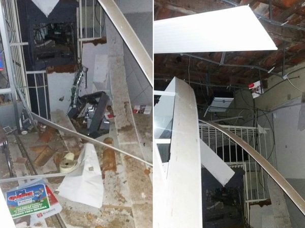 Explosão destruiu a agência do Bradesco de Ielmo Marinho, cidade da Grande Natal (Foto: PM/Divulgação)