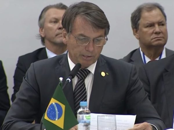 O presidente Jair Bolsonaro em cerimônia da 55ª Cúpula do Mercosul, nesta 5ª feira (5.dez.2019) — Foto: Reprodução/TV Brasil