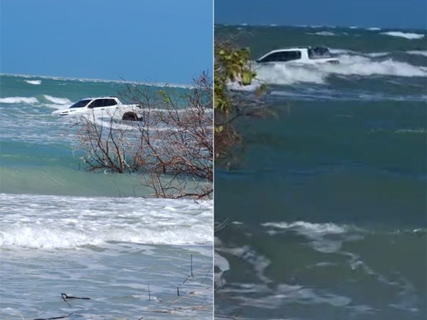Carro usado pelos chineses ficou submerso — Foto: Divulgação