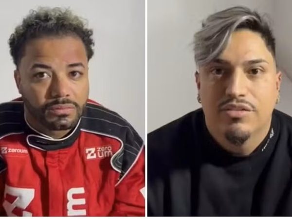 O influencer paraibano Hytalo Santos e o marido dele, Israel Nata Vicente, presos preventivamente nesta sexta-feira (15) em uma casa em Carapicuíba, na Grande São Paulo. — Foto: Reprodução/TV Globo