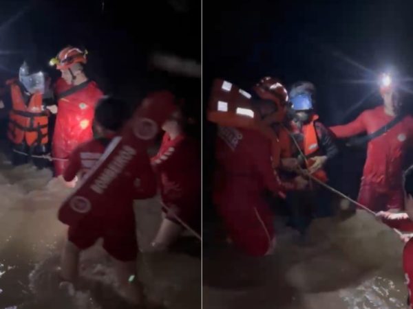 Casal é resgatado após ficar ilhado no Sertão da Paraíba — Foto: Reprodução/Corpo de Bombeiros