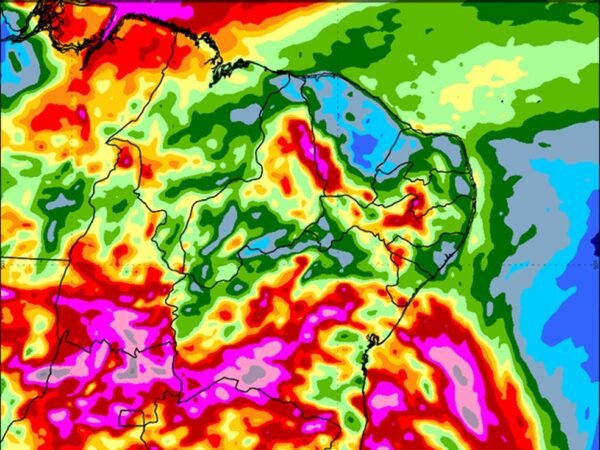 Mapa mostra o acumulado de chuvas previsto para o Nordeste até sexta-feira (26). — Foto: INMET