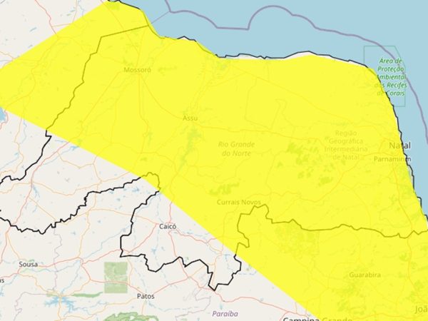 Previsão de chuva entre a noite de sábado (18) o domingo (19) em cidades do Rio Grande do Norte — Foto: Inmet/Reprodução
