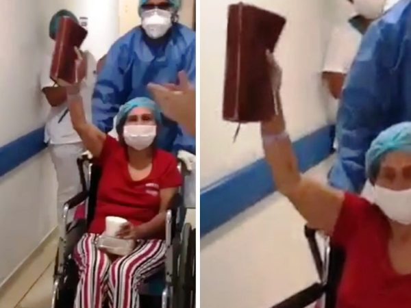 Uma colombiana de 65 anos deixou o hospital expressando gratidão a Deus, após 12 dias na UTI. — Foto: Reprodução