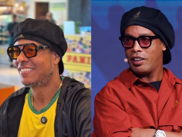 À esquerda, o sósia de Ronaldinho, e no lado direito, o ex-jogador de futebol — Foto: Redes sociais