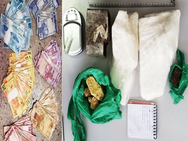 Drogas, uma balança de precisão e dinheiro foram apreendidos — Foto: Polícia Civil do RN.