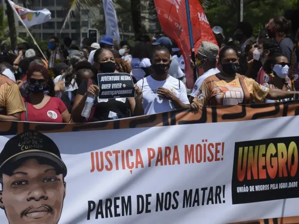 Ato em memória de Moïse Kabagambe, congolês morto em um quiosque na Barra da Tijuca, no Rio de Janeiro
