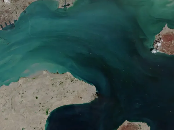 Imagem de satélite mostra movimento de navios no Estreito de Ormuz
2 de abril de 2026
UNIÃO EUROPEIA/COPERNICUS SENTINEL-2/Handout via REUTERS