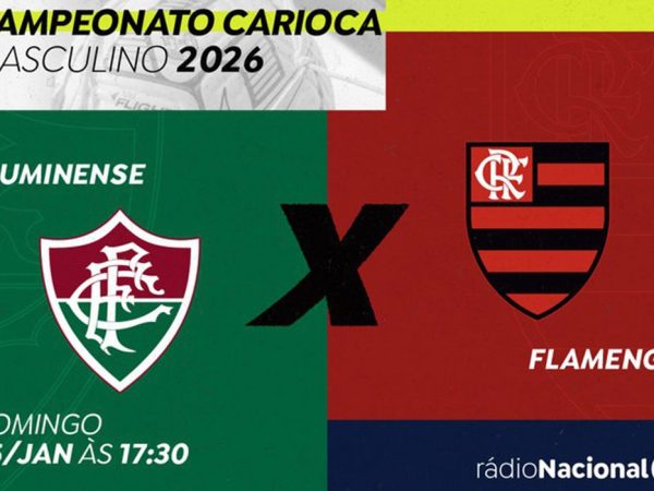 Brasília (DF), 23/01/2026 - A Rádio Nacional transmite, neste domingo (25), o primeiro Fla-Flu do ano pelo Campeonato Carioca 2026. A jornada esportiva da emissora para Fluminense x Flamengo tem início às 17h30 e a bola rola às 18h, direto do Maracanã, no Rio de Janeiro. Arte/Agência Brasil