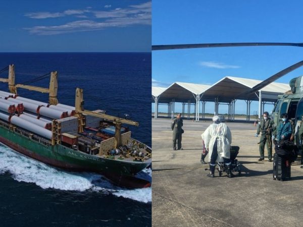 Resgate aconteceu nesta sexta-feira (15) em navio próximo à Costa do RN — Foto: Cedidas/Marinha do Brasil
