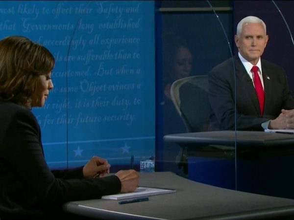 Kamala Harris e Mike Pence em debate na University of Utah, na quarta-feira (7) — Foto: Globonews