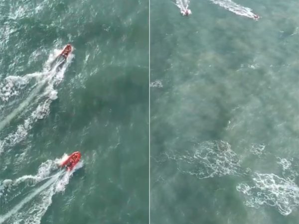 Bombeiros usaram botes para resgatar alemão que se afogava em Natal — Foto: Divulgação/Bombeiros