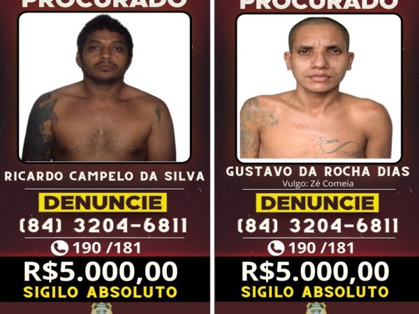 Governo oferece R$ 5 mil por informações que levem a prisão de cada um dos fugitivos da Penitenciária Rogério Coutinho Madruga — Foto: Reprodução