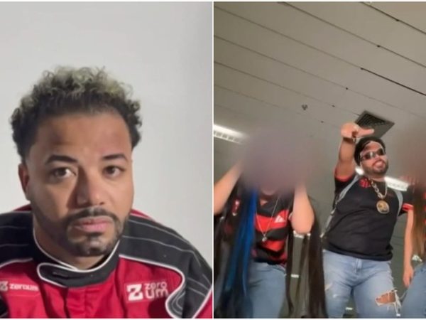 Hytalo Santos no momento em que foi preso e, à direita, em vídeo com adolescentes — Foto: Reprodução/TV Globo