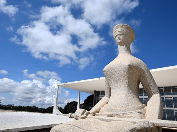 A escultura foi feita em 1961 pelo artista plástico mineiro Alfredo Ceschiatti, em um bloco monolítico de granito de Petrópolis, medindo 3,3 metros de altura e 1,48 metros de largura e representa o poder judiciário como uma mulher com os olhos vendados e espada; os olhos vendados representam a imparcialidade da justiça e a espada representa a força, a coragem, a ordem e a regra necessárias para impor o direito.