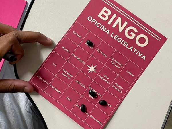 Cartela de bingo didático utilizado em turma da Oficina Legislativa