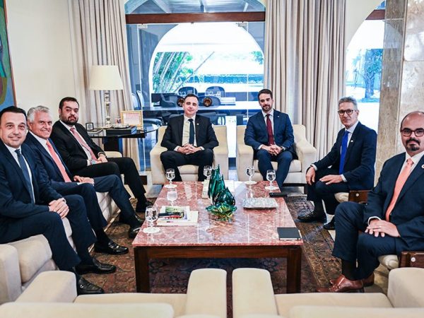 (E/D): 
vice-governador de São Paulo, Felicio Ramuth; 
governador de Goiás, Ronaldo Caiado; 
governador do Rio de Janeiro, Cláudio Castro; 
presidente do Senado Federal, senador Rodrigo Pacheco (PSD-MG); 
governador do Rio Grande do Sul, Eduardo Leite; 
governador de Minas Gerais, Romeu Zema; 
vice-governador de Minas Gerais, Professor Mateus Simões.