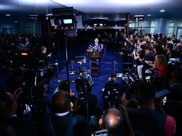 Em coletiva de imprensa, Davi falou sobre relação do Senado com a Câmara dos Deputados e com os outros Poderes Andressa Anholete/Agência Senado