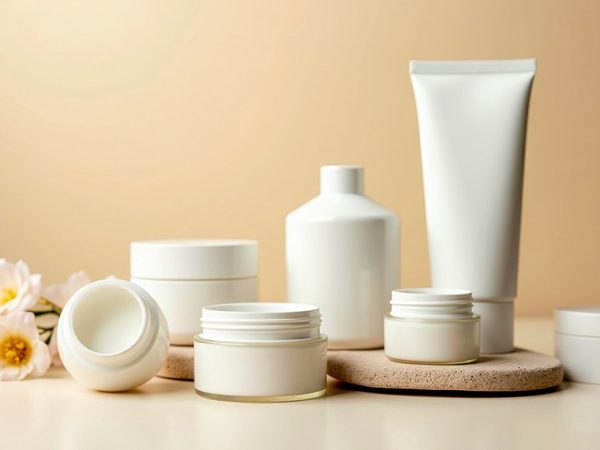 Disposição de frascos de cosméticos
