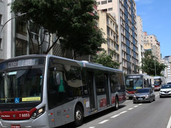 Movimento de ônibus no viaduto Doutor Plínio de Queirós, em Bela Vista.