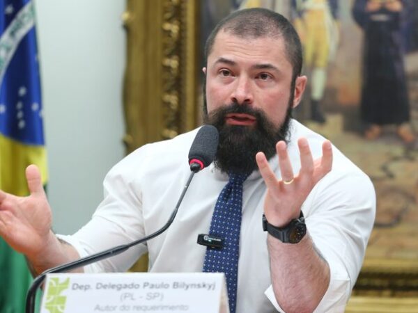 Delegado Paulo Bilynskyj fala durante reunião de comissão