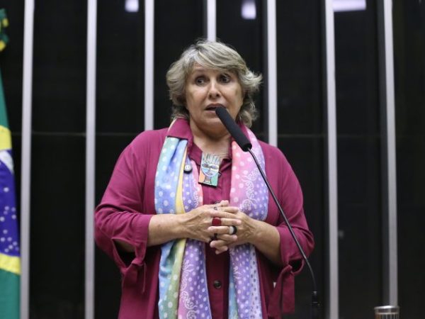 Deputada Erika Kokay a fala ao microfone